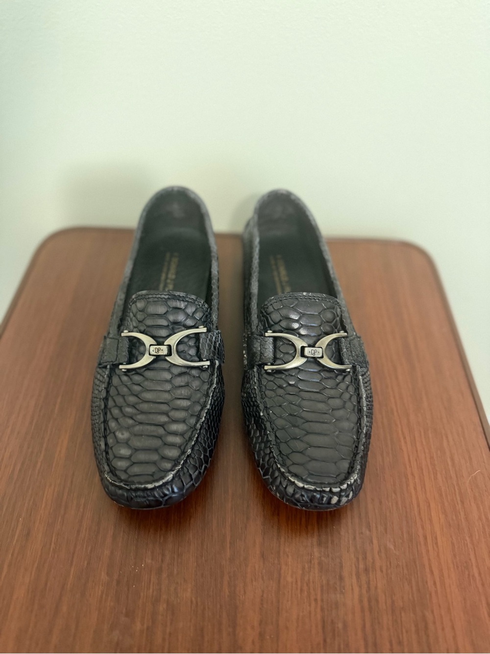Donald J Pliner Italy Vanda Black Snake Embossed Leather Loafers Horsebit 7.5 M
